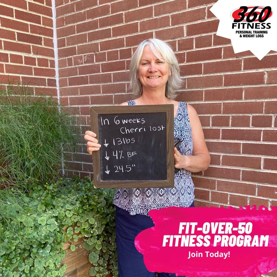 Cherri with her Fit Over 50 results at 360 Fitness Red Deer
